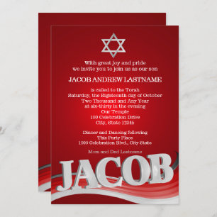 Convite Jacob Steel Wave Red Bar Mitzvah
