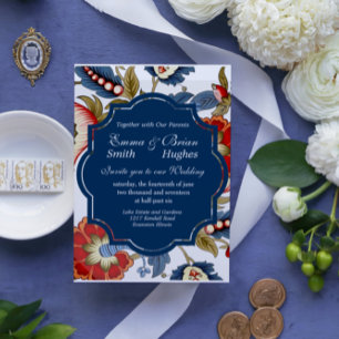 Convite Jacobean red e blue Invitation