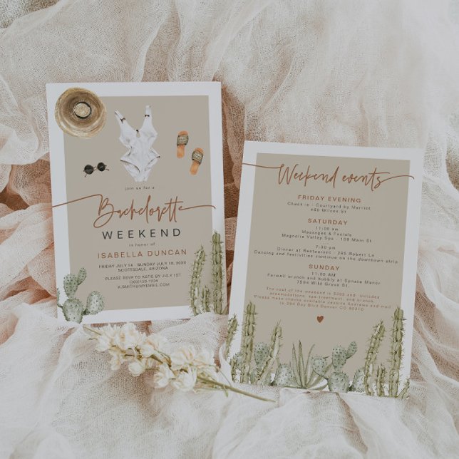 Convite JADE Bohemian Desert Cactus Bachelorette Itinerary (Criador carregado)