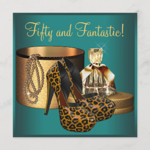 Convite Jade Leopardo Ouro Aniversário de 50 anos da Mulhe