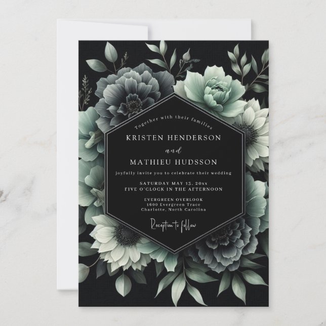 Convite Jade Noir Botanical Wedding (Frente)
