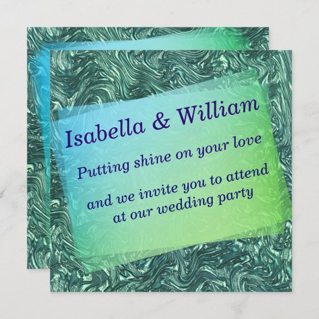 Convite Jade texturizada e tons cianos verdes (Frente/Verso)