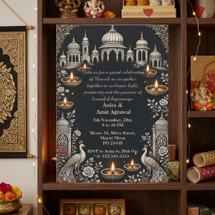 Convite Jaipur Mahal Jharokha Diwali Tons Prateados Joia
