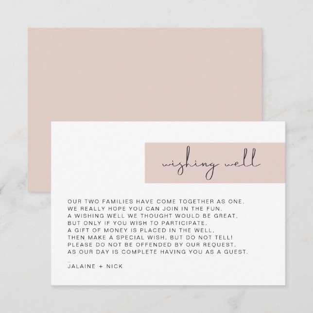 Convite JALAINE Modern Blush Pink Wishing Card (Frente/Verso)