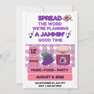 Convite JAM ON, Festa de Família Rosa Roxo REUNIÃO DE BBQ