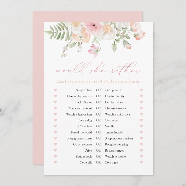 Convite JANE Blush Pink Floral Ela Poderia Preferencialmen (Frente/Verso)