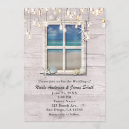Convite Janela de Praia Tropical Elegante Casamento à Beir