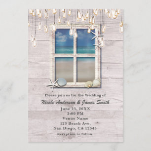 Convite Janela de Praia Tropical Elegante Casamento à Beir
