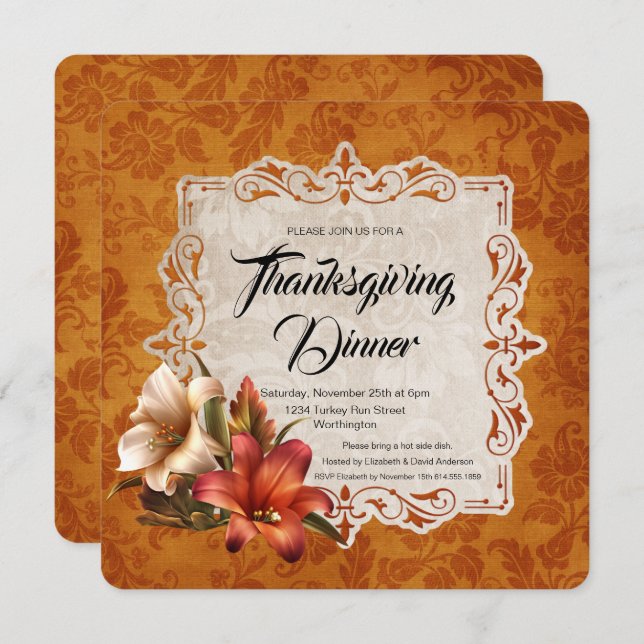 Convite Janta de Ação de Graças do Autumn Lily (Frente/Verso)