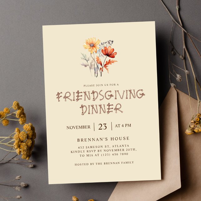 Convite Janta de Ação de Graças Elegante (Elegant Thanksgiving Dinner Friendsgiving Feast Invitation)