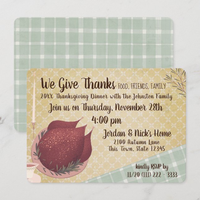 Convite Janta de Ação de Graças Retro (Frente/Verso)