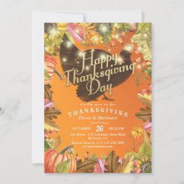 Convite Janta de Ação de Graças Turquia Pumpkins e Folhas 