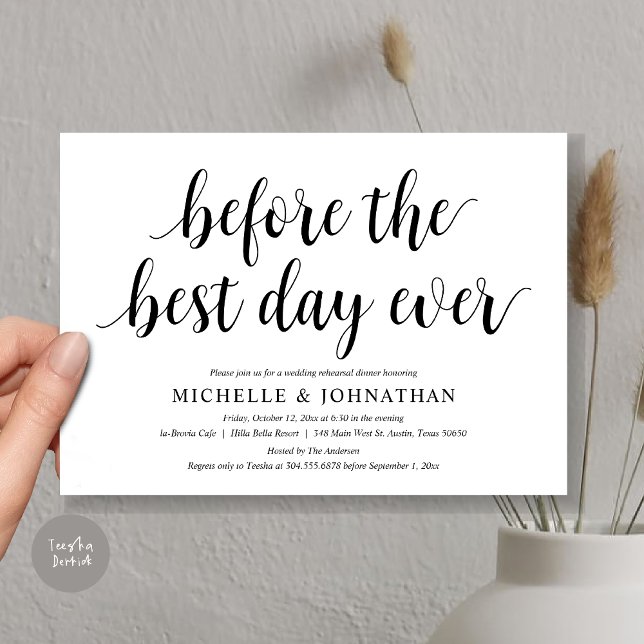 Convite Janta De Ensaio De Casamento, Antes Do Melhor Dia  (Before the best day ever, wedding rehearsal dinner invitation card, PDF, in Black and white)