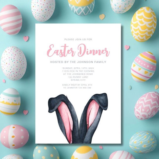 Convite Janta de Páscoa Engraçado (Funny Bunny Ears Easter Dinner Invitation)