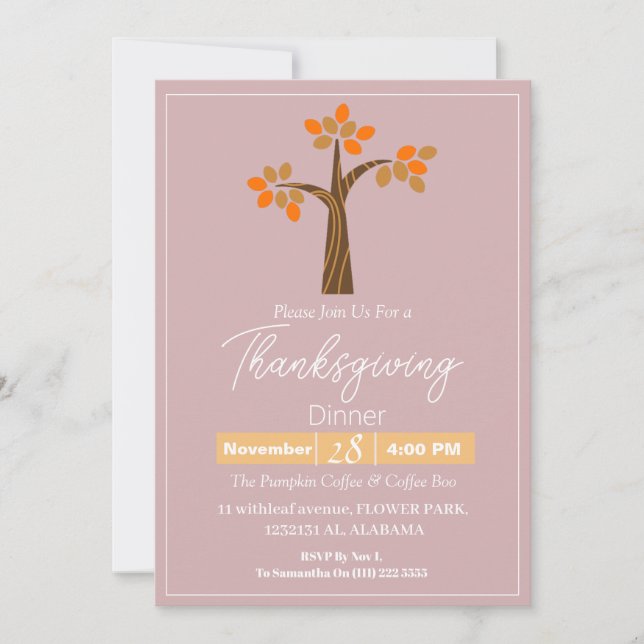 Convite Janta Simples de Ação de Graças Elegante Queda Flo (Frente)