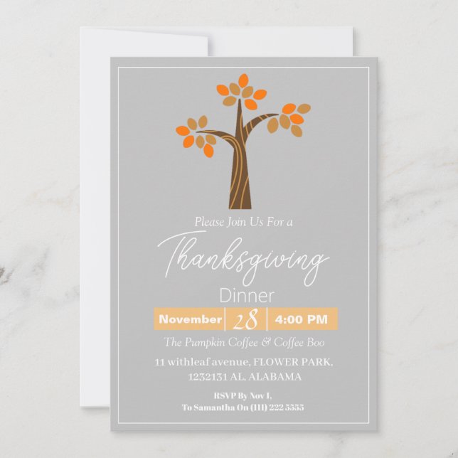 Convite Janta Simples de Ação de Graças Elegante Queda Flo (Frente)