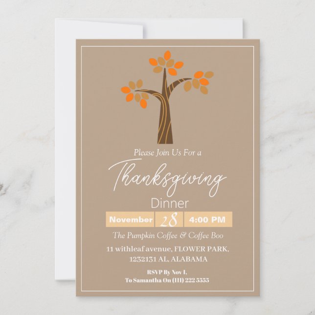 Convite Janta Simples de Ação de Graças Elegante Queda Flo (Frente)