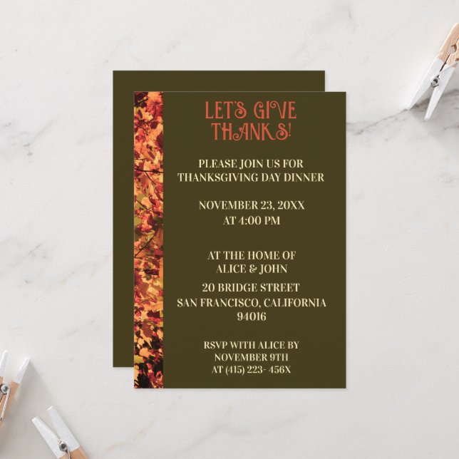 Convite Janta Verde Escuro de Ação de Graças Banquete de o (Frente/Verso In Situ)