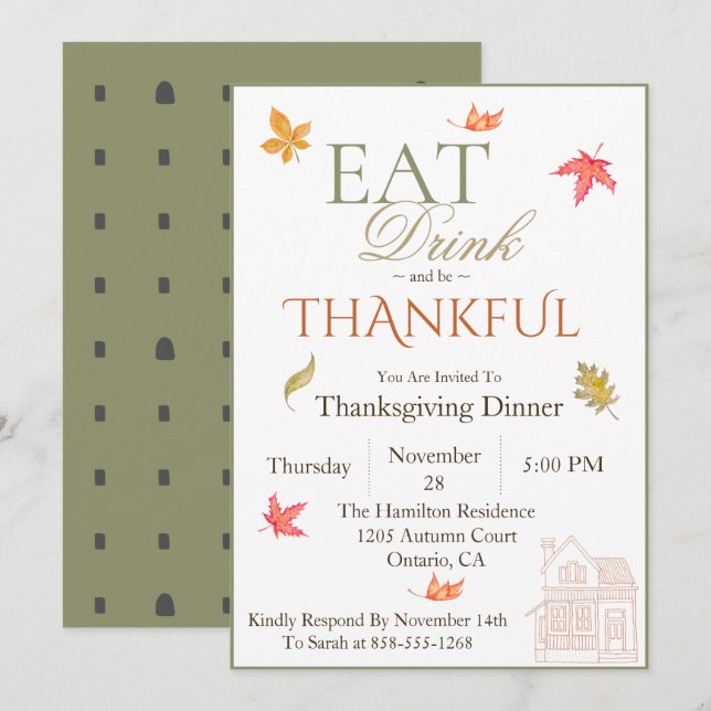Convite Jantado de Ação de Graças para Folga (Frente/Verso)