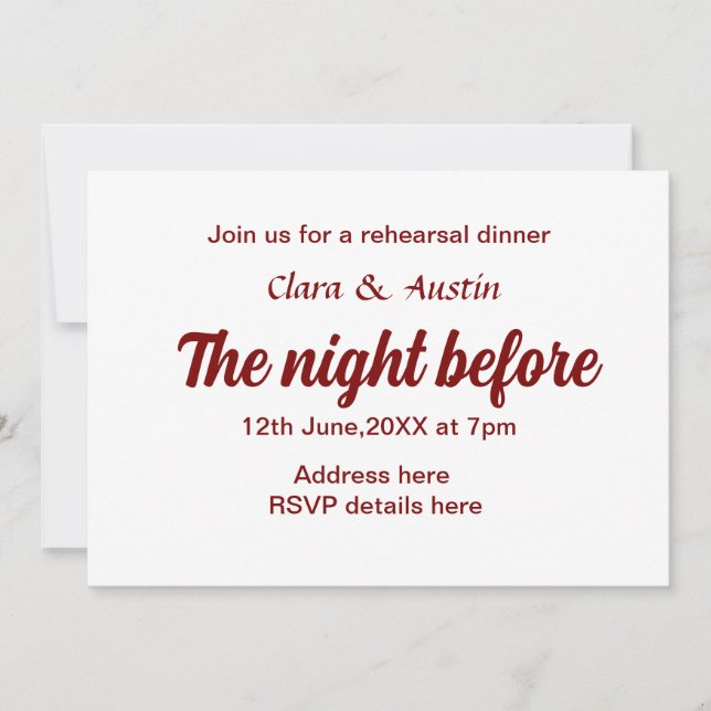 Convite Jantar a noite antes do mínimo simples (Frente)