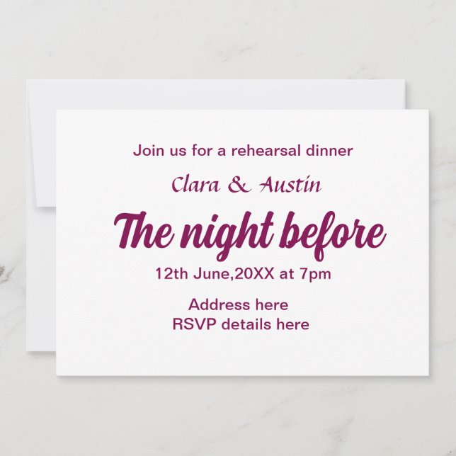 Convite Jantar a noite antes do mínimo simples (Frente)