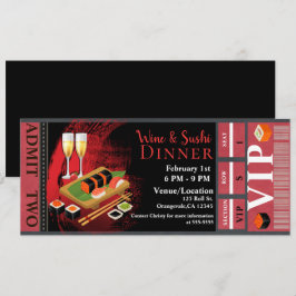 Convite Jantar Almoço de Vinho e Sushi Bilhete para Evento