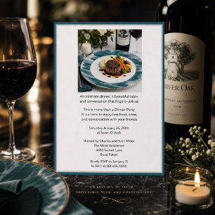Convite Jantar com Comida Gourmet Moderna e Vinho