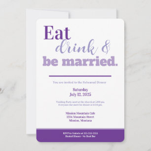 Convite Jantar Comer Bebida e Casar-se com Roxo