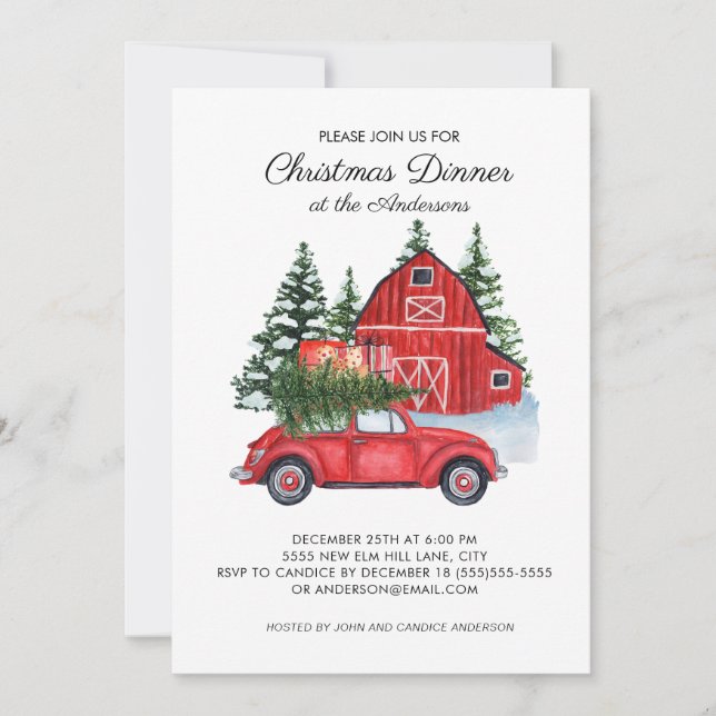 Convite Jantar da Árvore de Natal do Celeiro do Carro Verm (Frente)