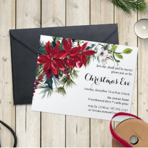 Convite Jantar da Véspera de Natal com Poinsettia em Aquar
