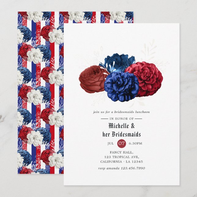 Convite Jantar das Damas de Honra Vermelho Branco e Azul 4 (Frente/Verso)