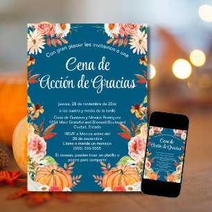 Convite Jantar de Ação de Graças Abóbora Azul