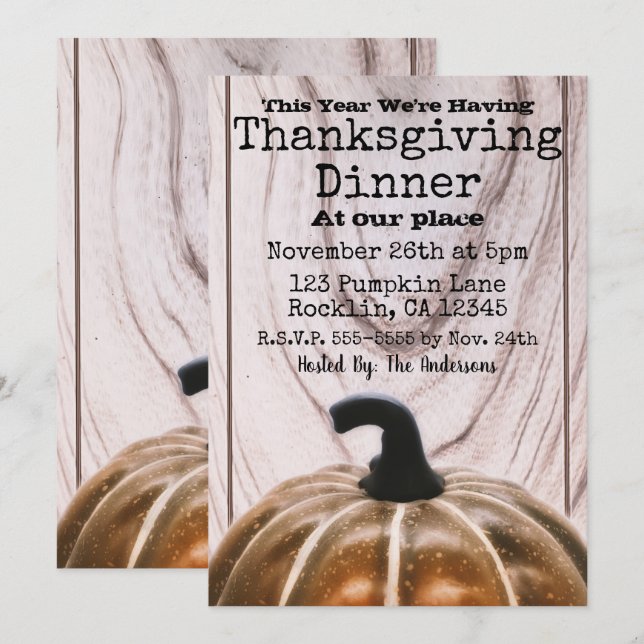 Convite Jantar de Ação de Graças com Abóbora de Outono Rús (Frente/Verso)