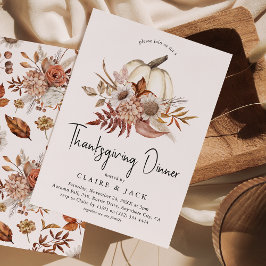 Convite Jantar de Ação de Graças com Abóbora Floral de Out