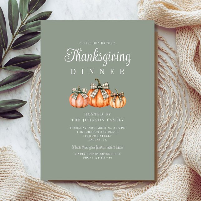 Convite Jantar de Ação de Graças com Abóboras Laranja Rúst (Rustic Orange Pumpkins Thanksgiving Dinner Invitation)