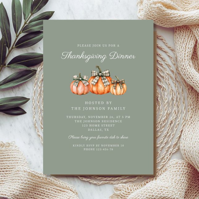 Convite Jantar de Ação de Graças com Abóboras Laranja Rúst (Rustic Orange Pumpkins Thanksgiving Dinner Invitation)