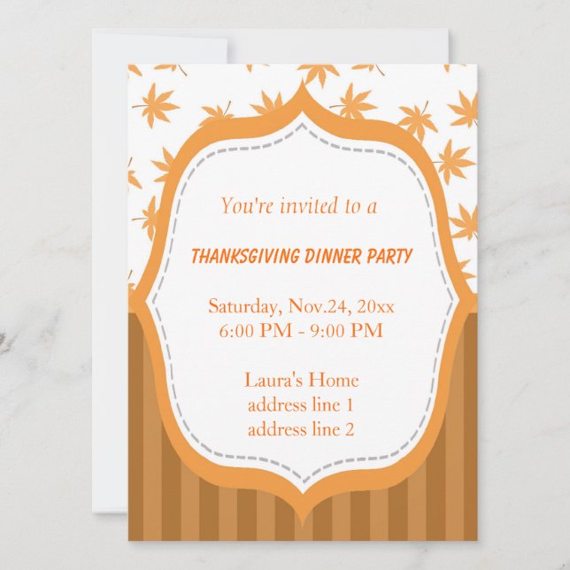 Convite Jantar de Ação de Graças com folhas amarelas elega (Frente)