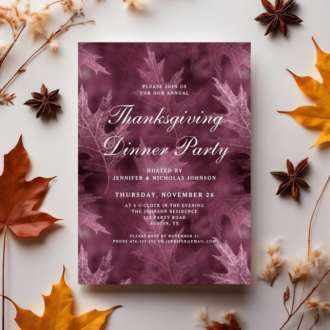 Convite Jantar de Ação de Graças com Folhas de Outono Eleg (Elegant Fall Leaves Thanksgiving Dinner Party Invitation)