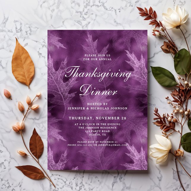 Convite Jantar de Ação de Graças com Folhas de Outono Mode (Modern Fall Leaves Thanksgiving Dinner Invitation)