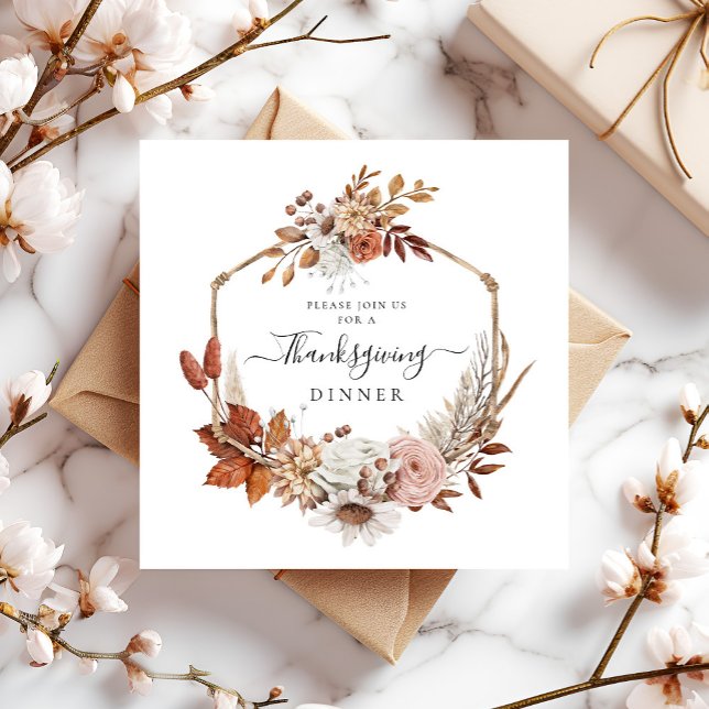 Convite Jantar de Ação de Graças com Folhas de Outono Rúst (Rustic Fall Leaves Thanksgiving Dinner Invitation)