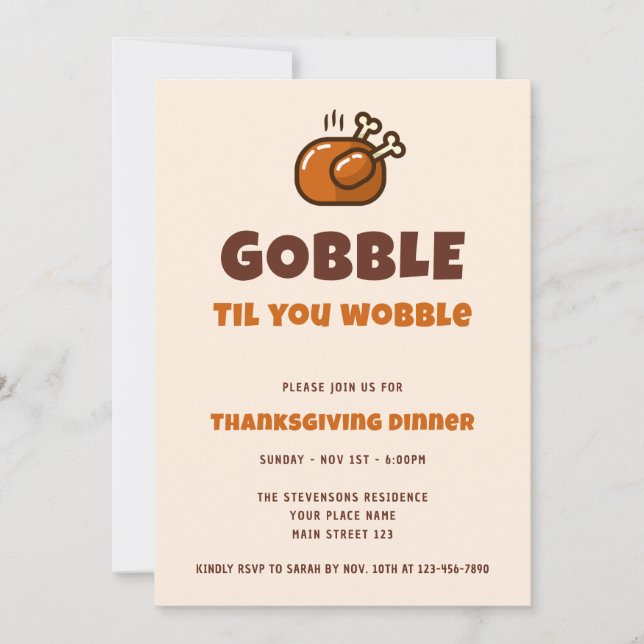 Convite Jantar de Ação de Graças Divertido 'Gobble Til You (Frente)