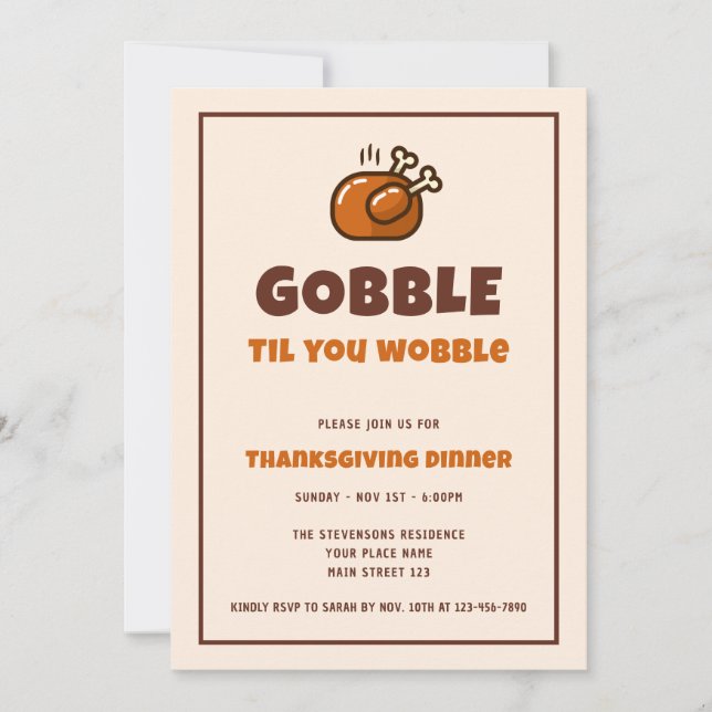 Convite Jantar de Ação de Graças Divertido 'Gobble Til You (Frente)