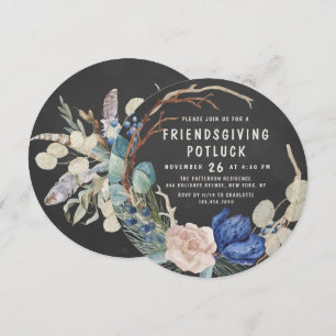 Convite Jantar de Ação de Graças entre Amigos com Floral A
