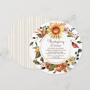 Convite Jantar de Ação de Graças Floral em Aquarela Rústic