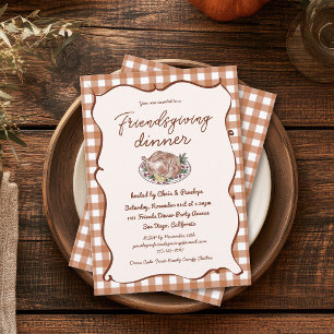 Convite Jantar de Ação de Graças Rustic Gingham Friendsgiv