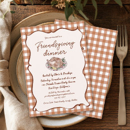 Convite Jantar de Ação de Graças Rustic Gingham Friendsgiv