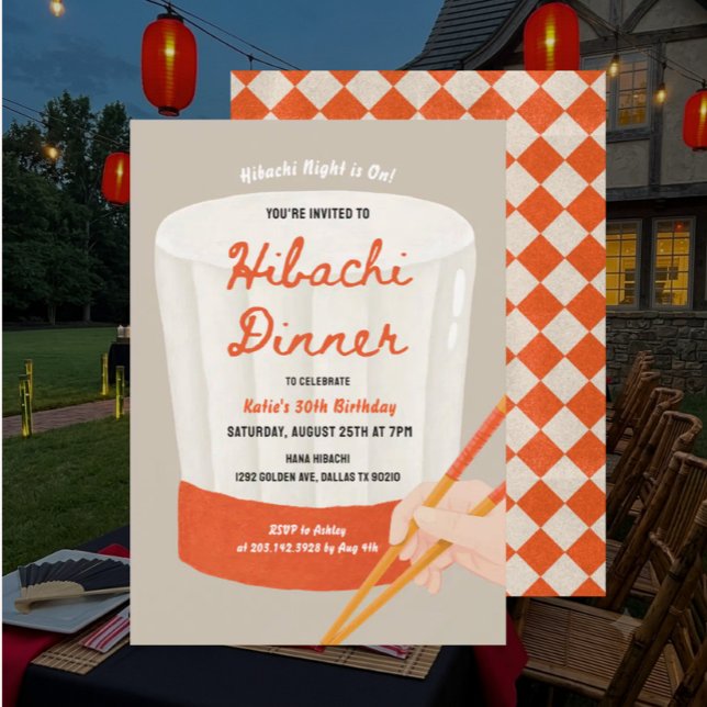 Convite Jantar de aniversário com Hibachi japonês (Criador carregado)