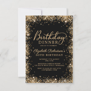 Convite Jantar de Aniversário de 30 anos Black Gold Glitte