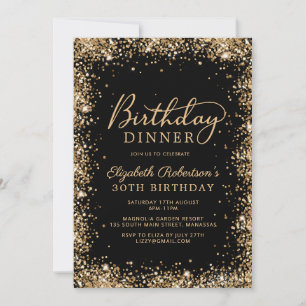 Convite Jantar de Aniversário de 30 anos Black Gold Glitte