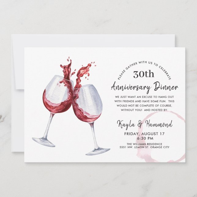 Convite Jantar de Aniversário de Ocorrência de Vinho Tinto (Frente)